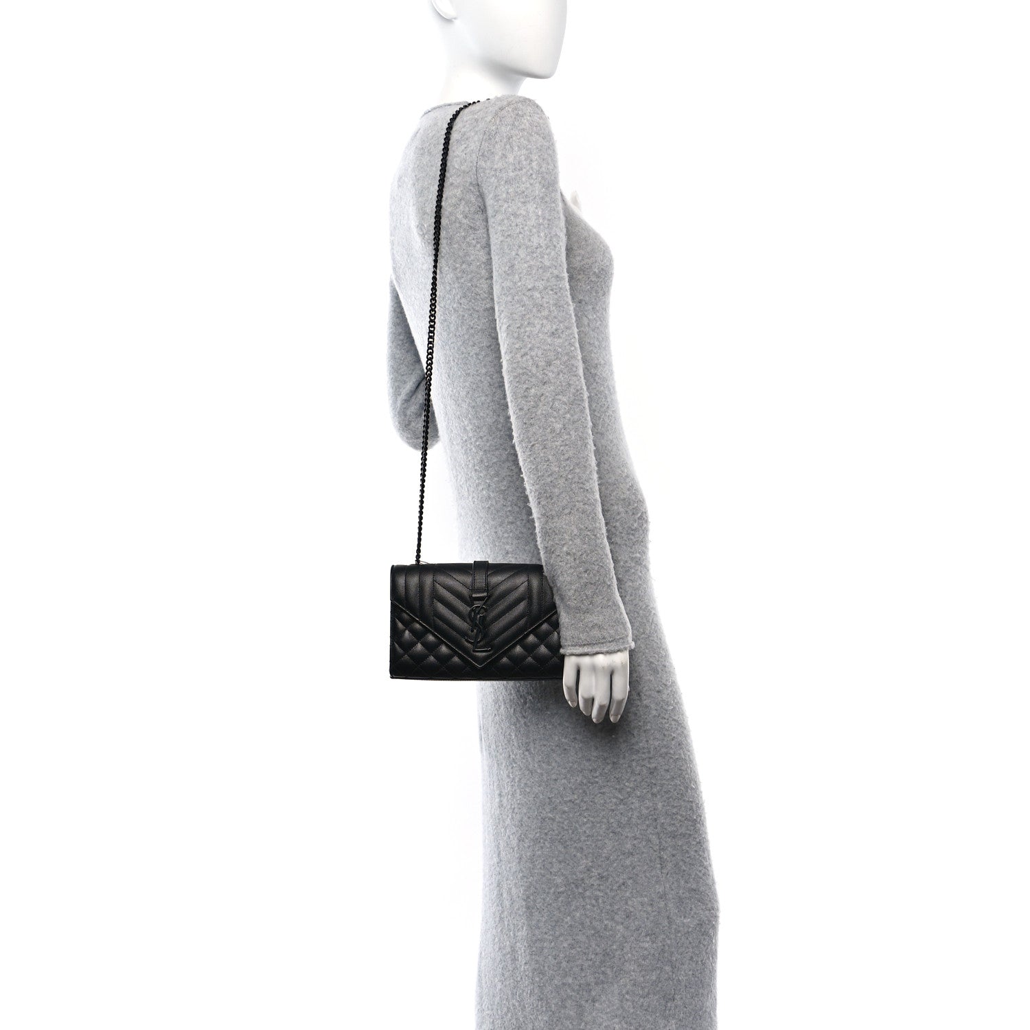 Saint Laurent Grain De Poudre Textured Mixed Matelasse Triquilt Small Monogram Monochrome Satchel Black 2 of 11