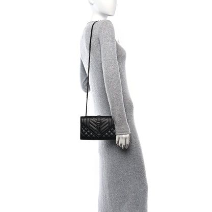 Saint Laurent Grain De Poudre Textured Mixed Matelasse Triquilt Small Monogram Monochrome Satchel Black 2 of 11