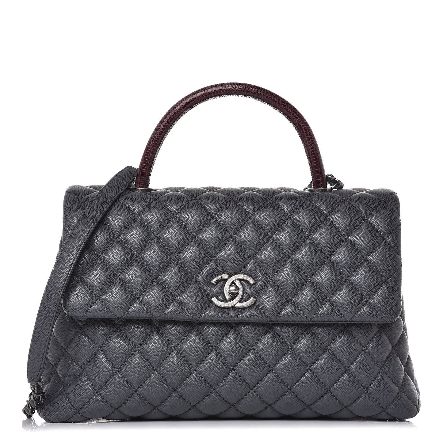 Caviar Lizard Quilted Medium Coco Handle Flap Grey