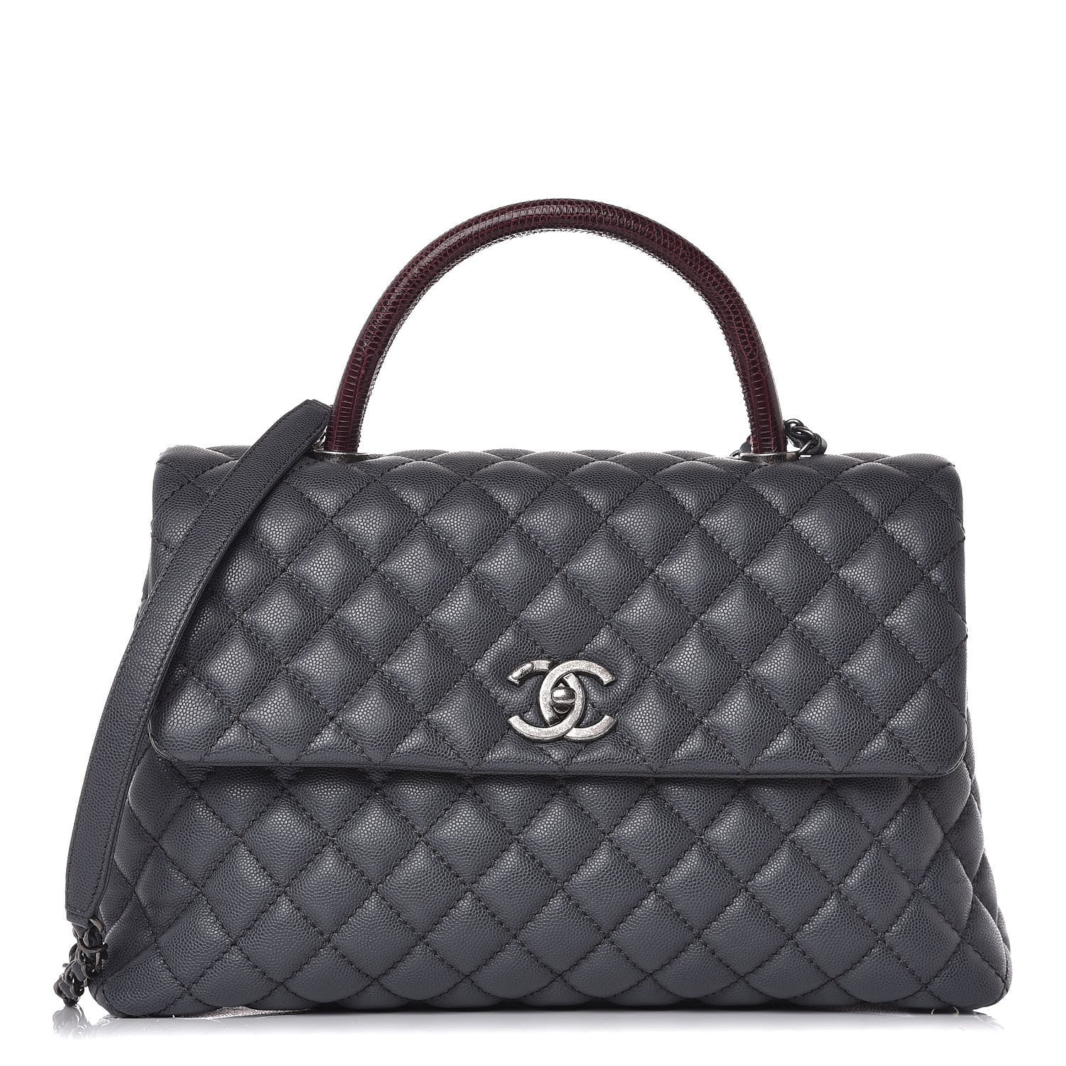 Chanel Caviar Lizard Quilted Medium Coco Handle Flap Grey 1 of 10