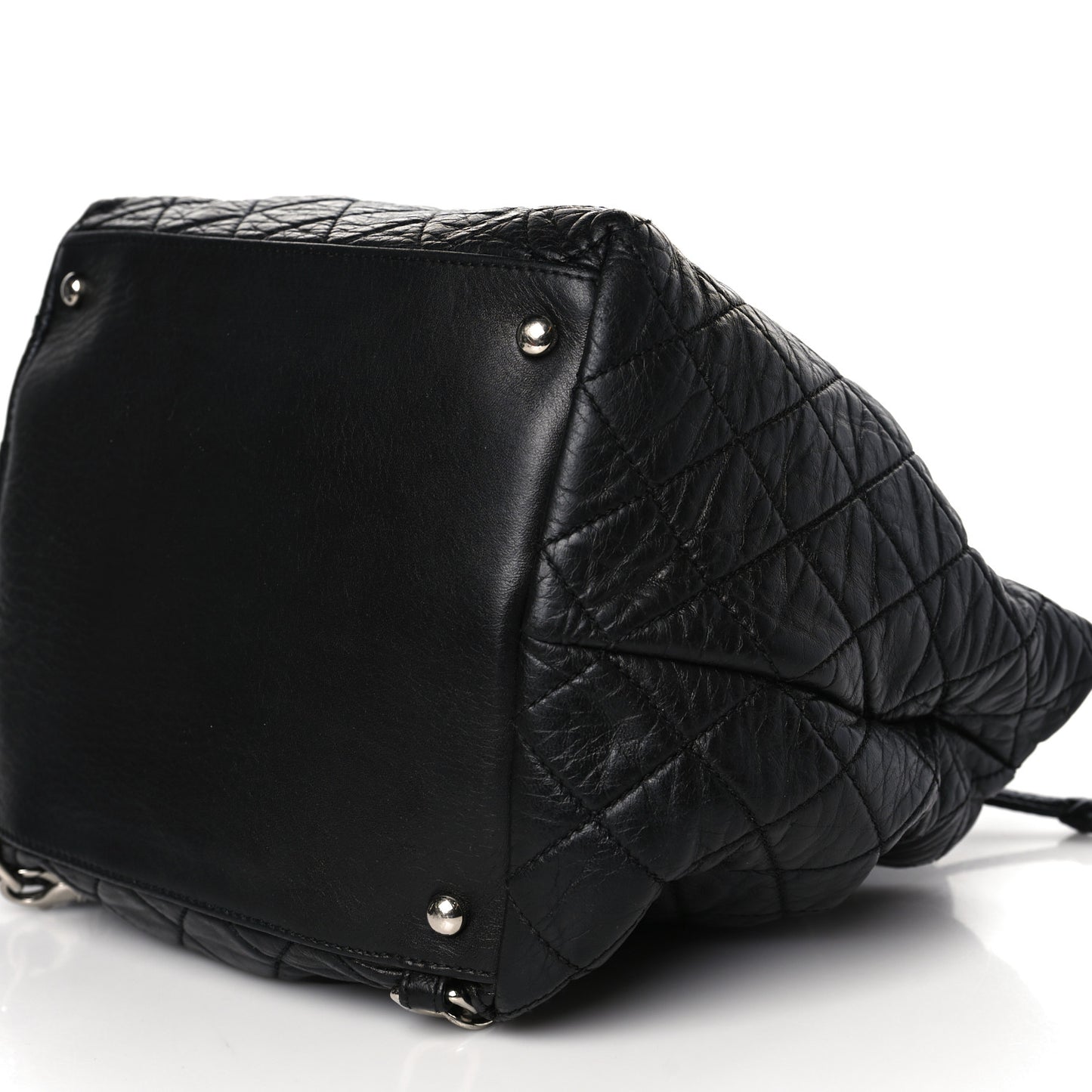 Glazed Calfskin Quilted Beijing Backpack Black