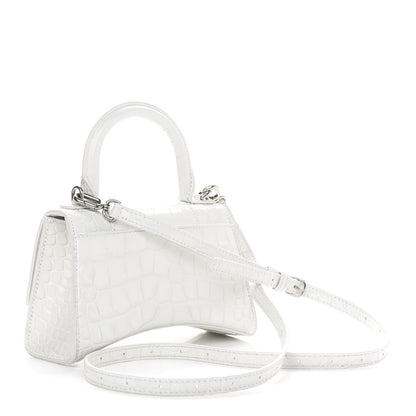 Balenciaga Shiny Calfskin Crocodile Embossed Hourglass Top Handle Bag XS White 3 of 10