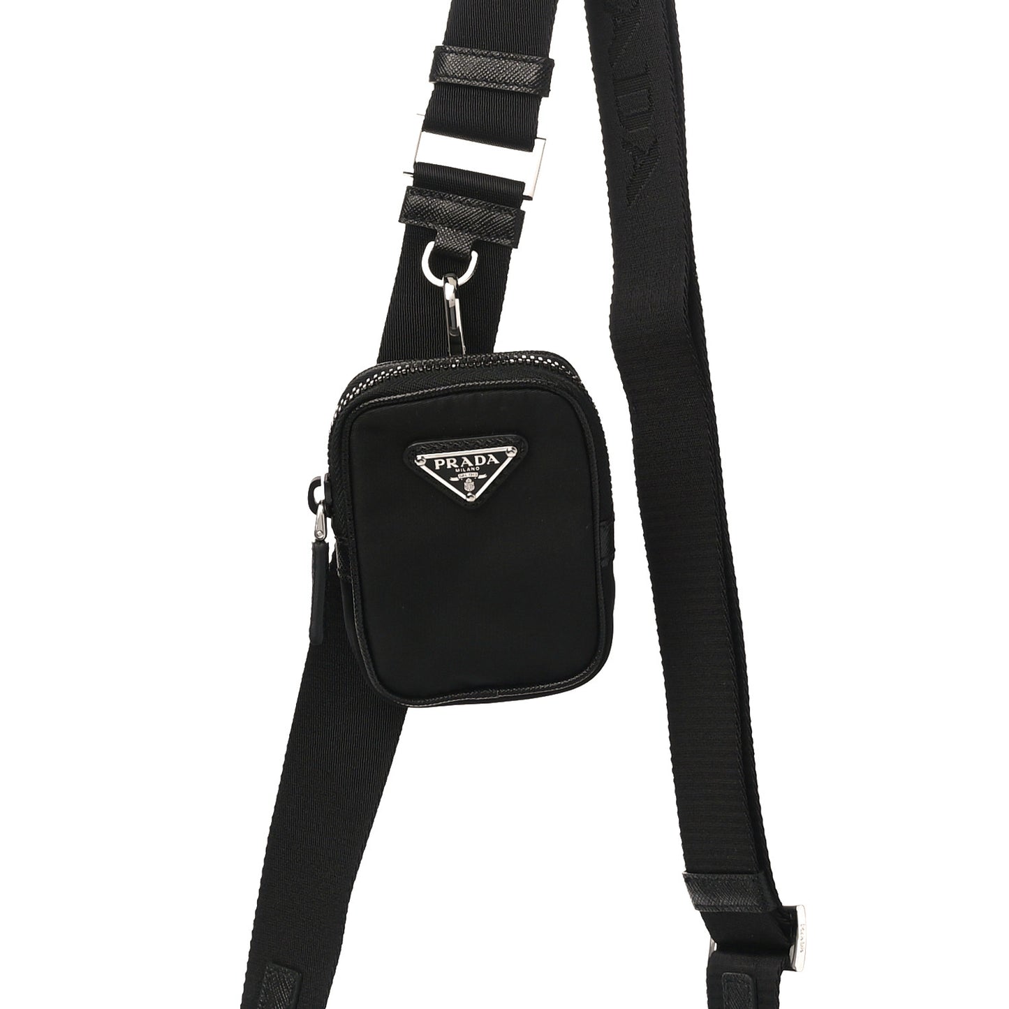 Re-Nylon Saffiano Mini Pocket Single Snap Buckle Messenger Bag Black
