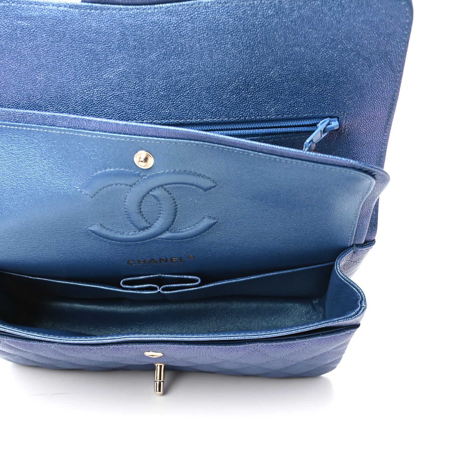 Chanel Iridescent Caviar Quilted Medium Double Flap Dark Blue 5 of 10