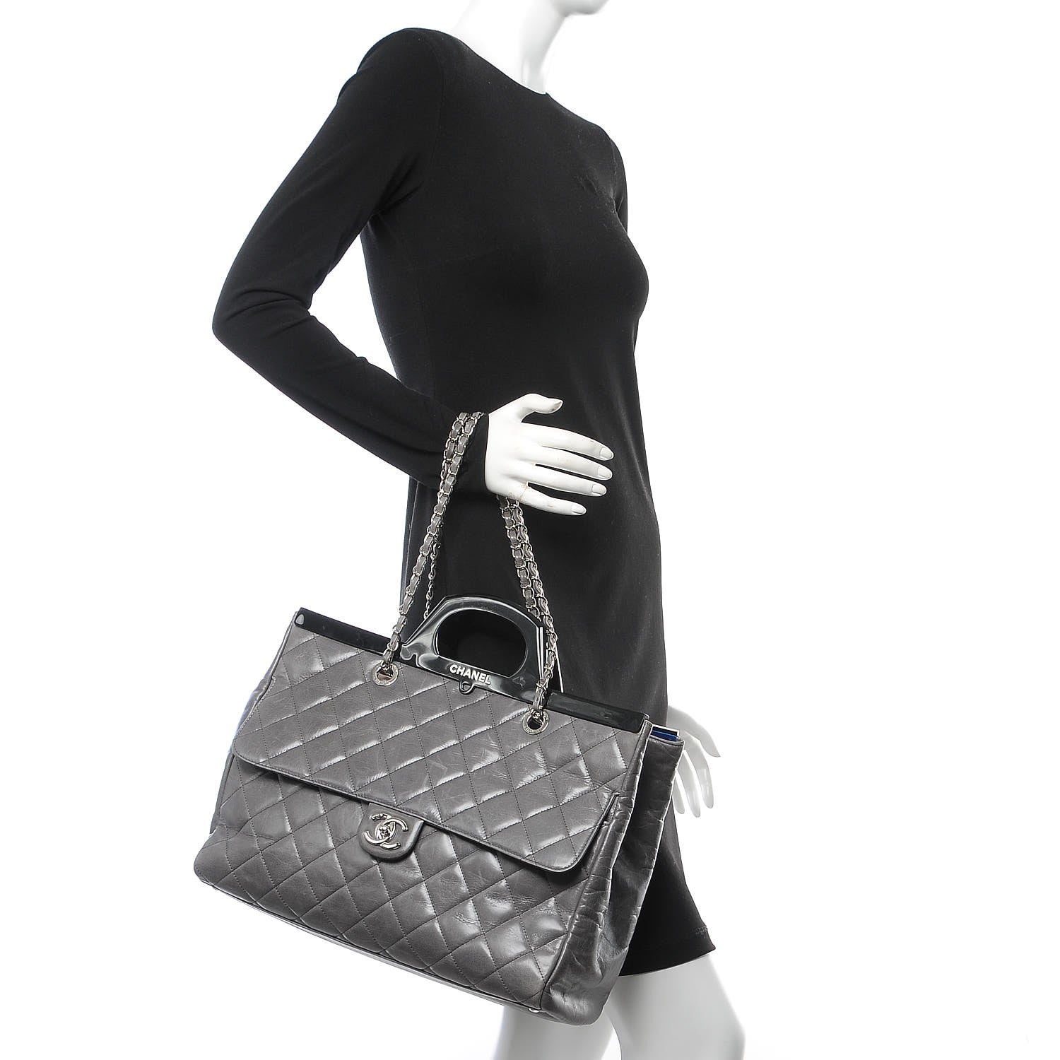 Chanel Glazed Calfskin Quilted Large CC Delivery Tote Grey 2 of 13