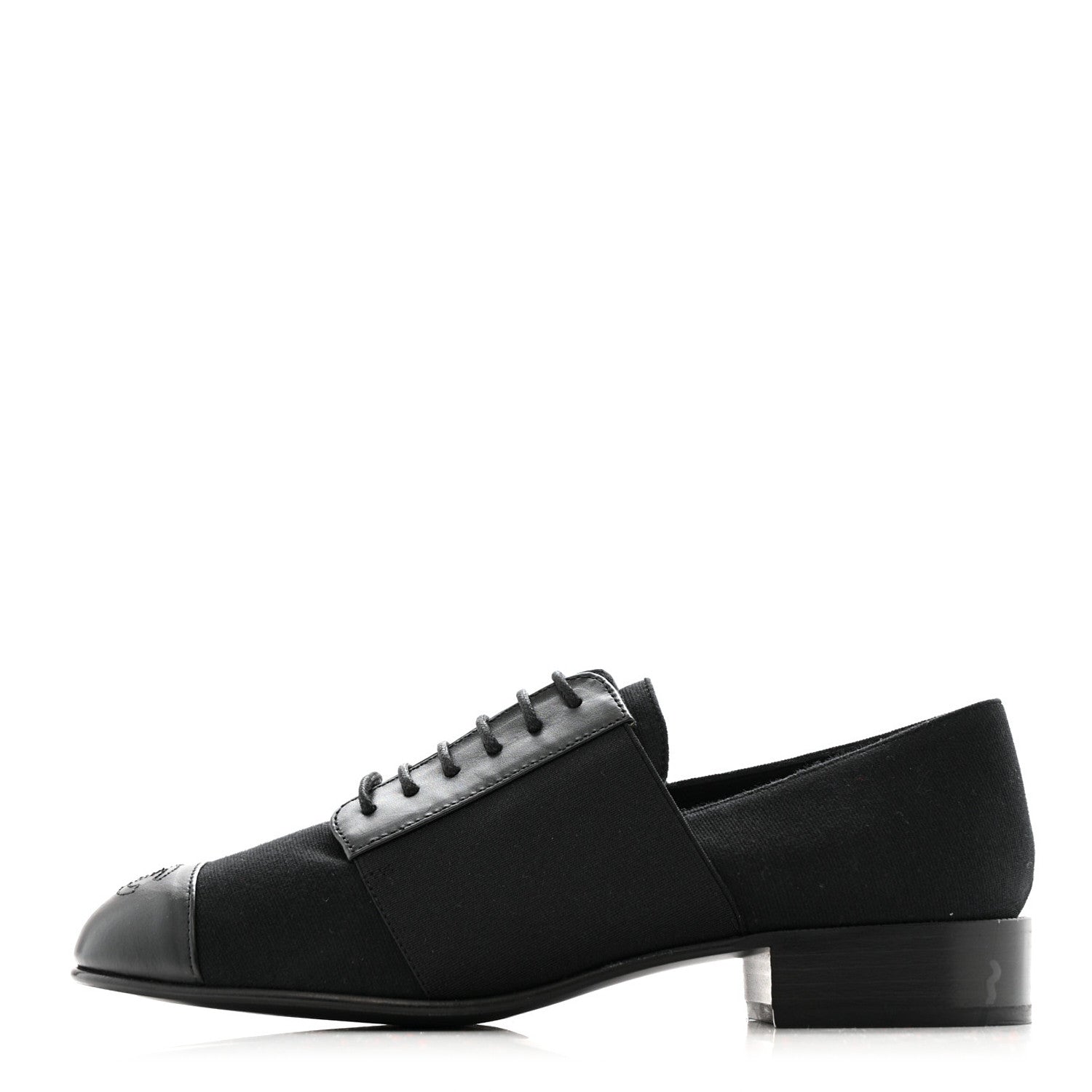 Chanel Calfskin Elastic Lace Up Cap Toe CC Loafers 37 Black 1 of 10