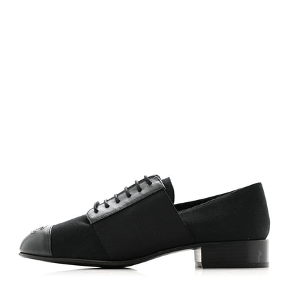 Chanel Calfskin Elastic Lace Up Cap Toe CC Loafers 37 Black 1 of 10