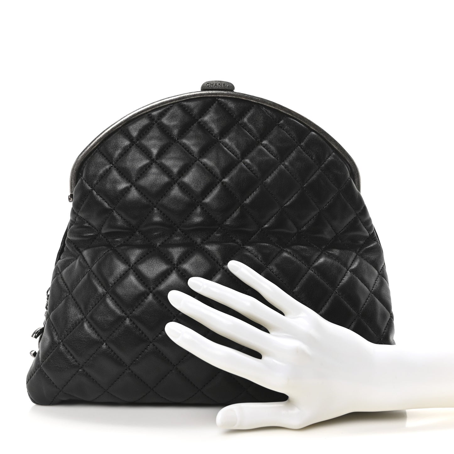 Lambskin Quilted Frame Clasp Flap Clutch Black