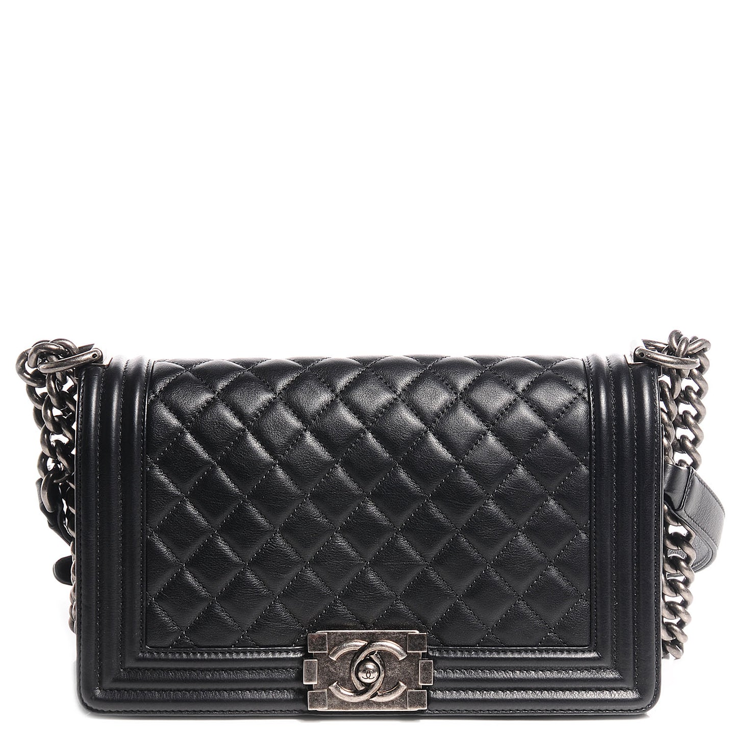 Metallic Calfskin Quilted Medium Boy Flap Black