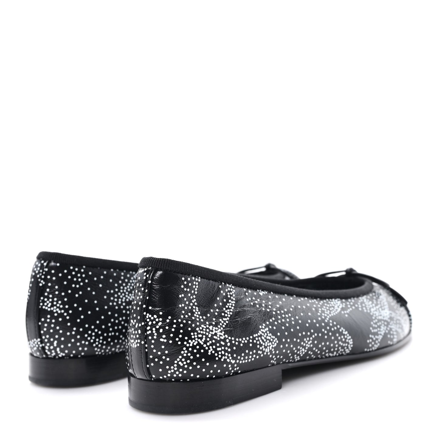 Calfskin Camellia Printed Cap Toe Ballerina Flats 36 Black White