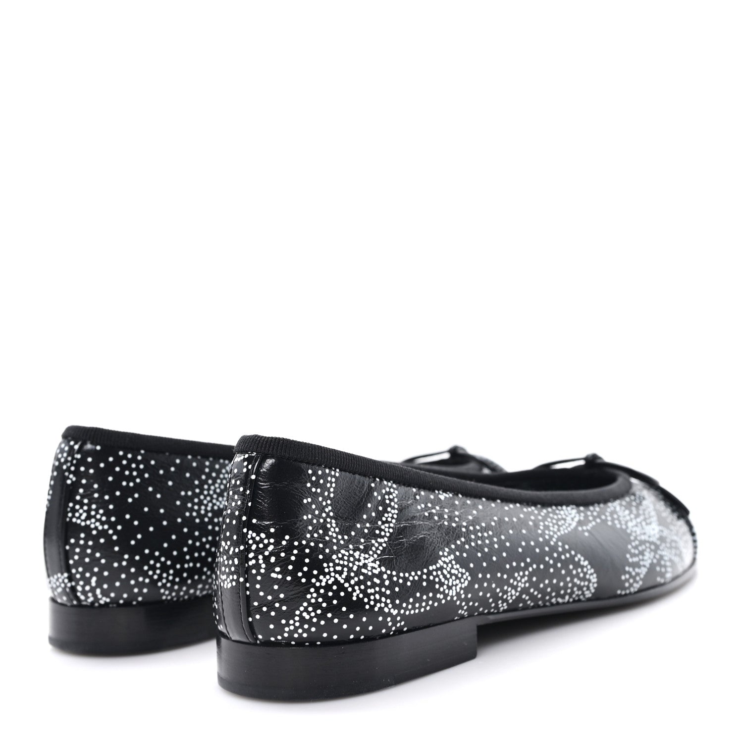 Chanel Calfskin Camellia Printed Cap Toe Ballerina Flats 36 Black White 5 of 10