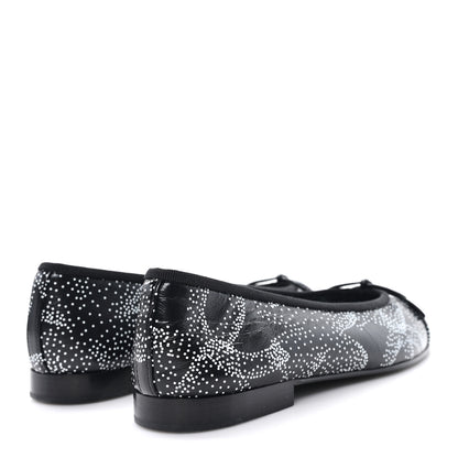 Chanel Calfskin Camellia Printed Cap Toe Ballerina Flats 36 Black White 5 of 10