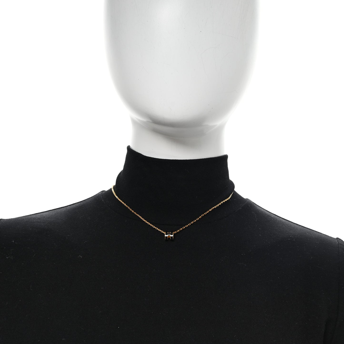 Lacquered Gold Mini Pop H Pendant Necklace Black