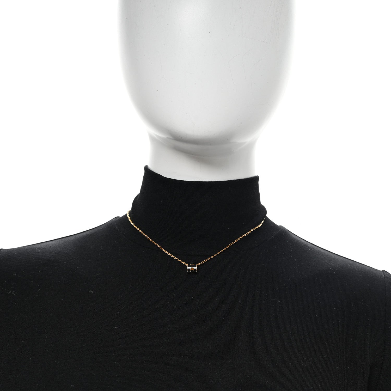Hermes Lacquered Gold Mini Pop H Pendant Necklace Black 2 of 5