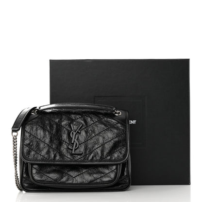 Saint Laurent Crinkled Calfskin Matelasse Monogram Baby Niki Chain Satchel Black 15 of 15