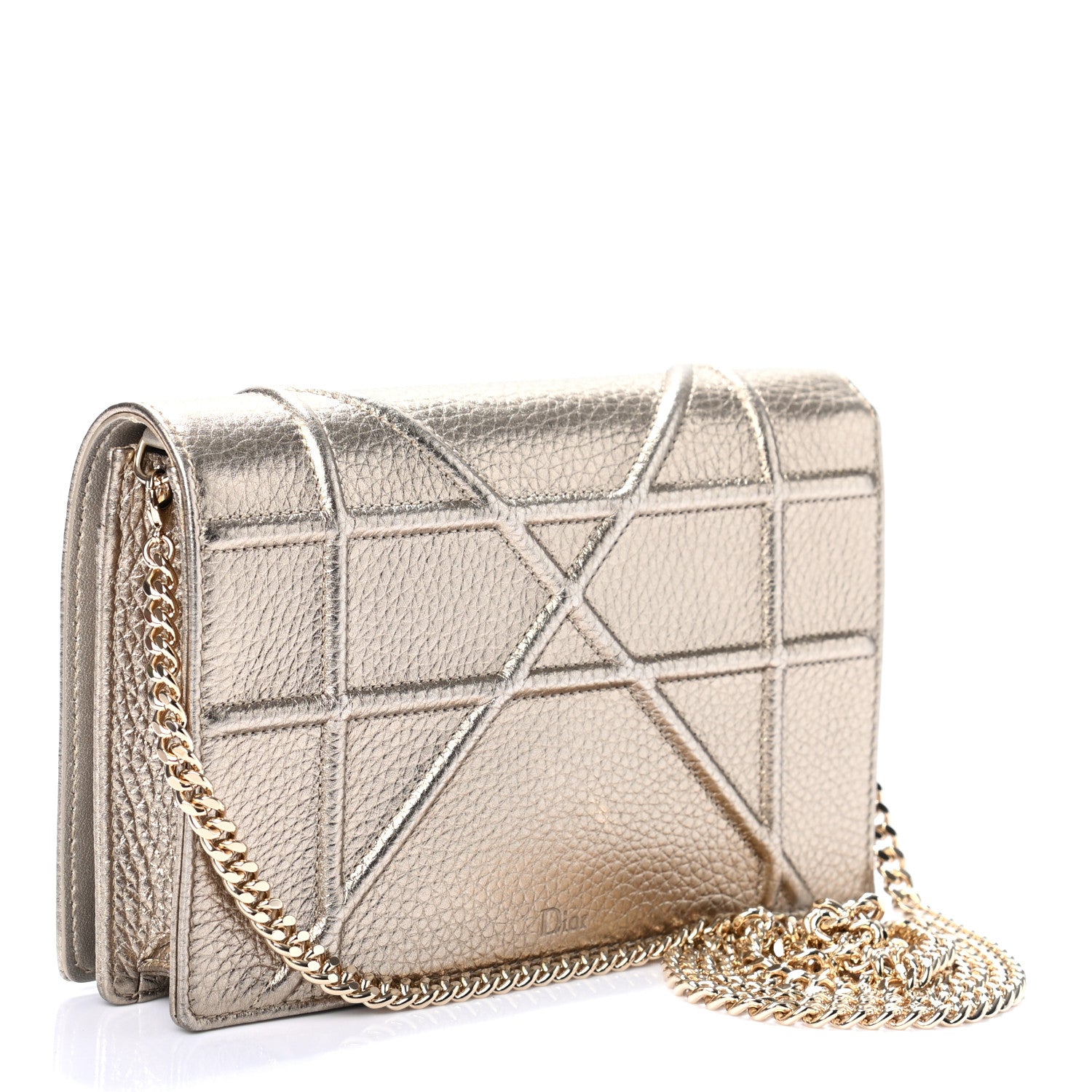 Christian Dior Metallic Grained Calfskin Diorama Wallet on Chain Pouch Light Gold 2 of 8