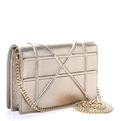 Christian Dior Metallic Grained Calfskin Diorama Wallet on Chain Pouch Light Gold 2 of 8