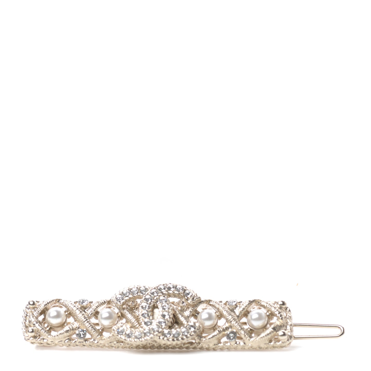 Pearl Crystal CC Hair Clip Barrette Gold