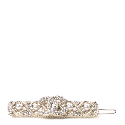 Chanel Pearl Crystal CC Hair Clip Barrette Gold 1 of 3