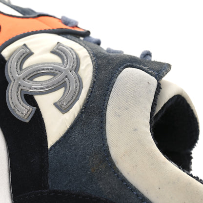 Chanel Nylon Calfskin Suede CC Womens Sneakers 35.5 Navy White Orange Black 14 of 14
