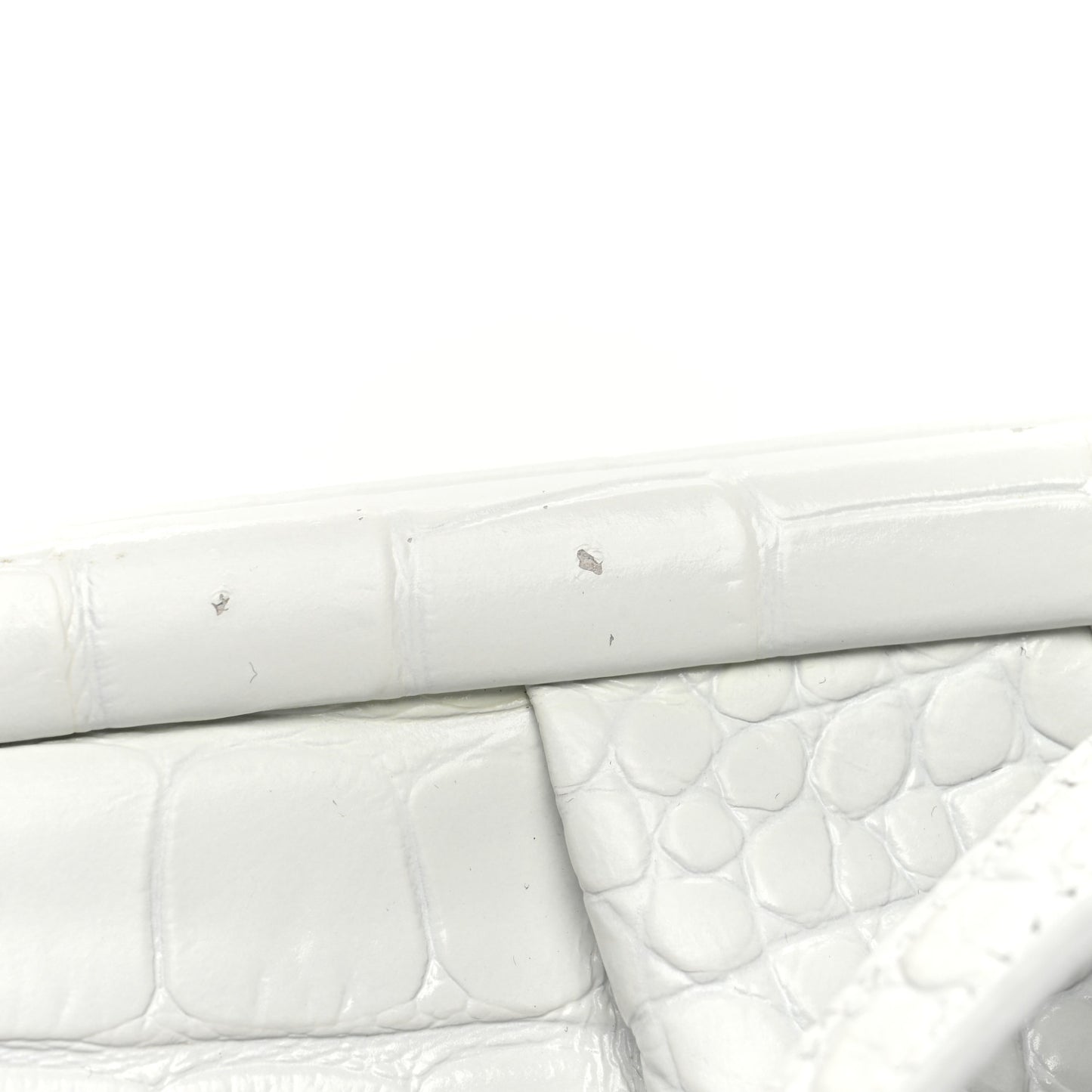 Shiny Supple Calfskin Logo Crocodile Embossed XL Cloud Clutch White