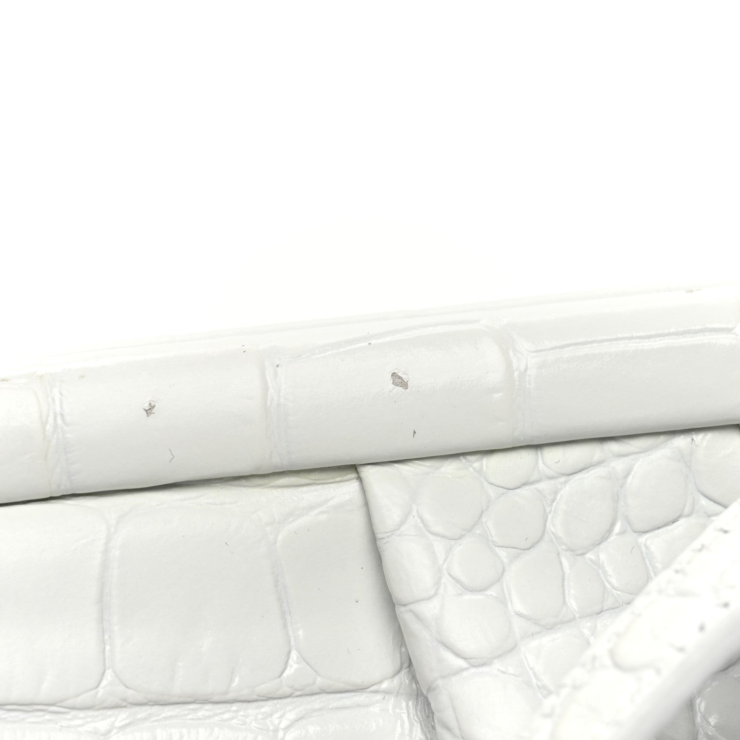 Balenciaga Shiny Supple Calfskin Logo Crocodile Embossed XL Cloud Clutch White 10 of 11