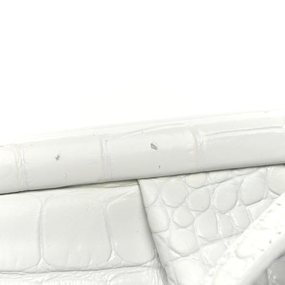 Balenciaga Shiny Supple Calfskin Logo Crocodile Embossed XL Cloud Clutch White 10 of 11