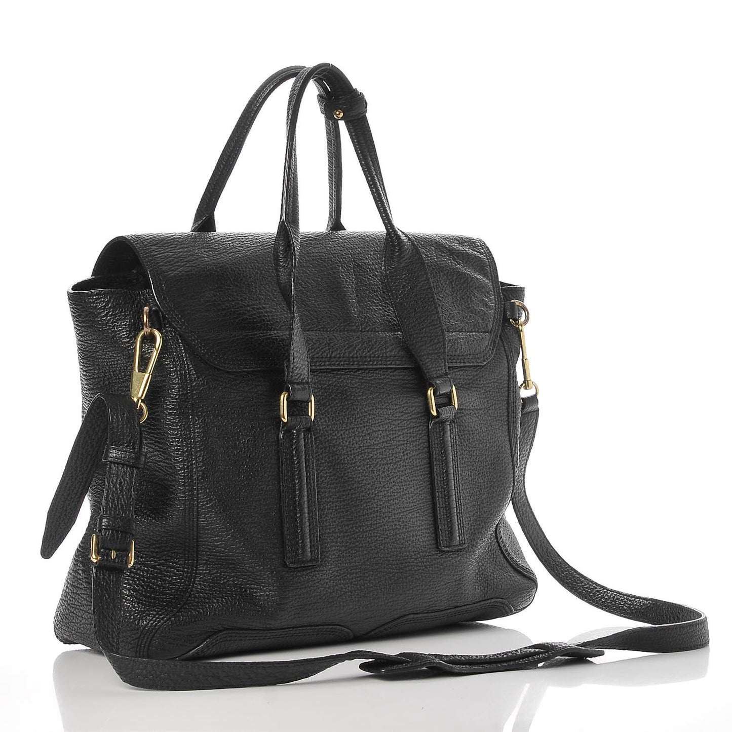 3.1 Textured Calfskin Large Pashli Satchel Black