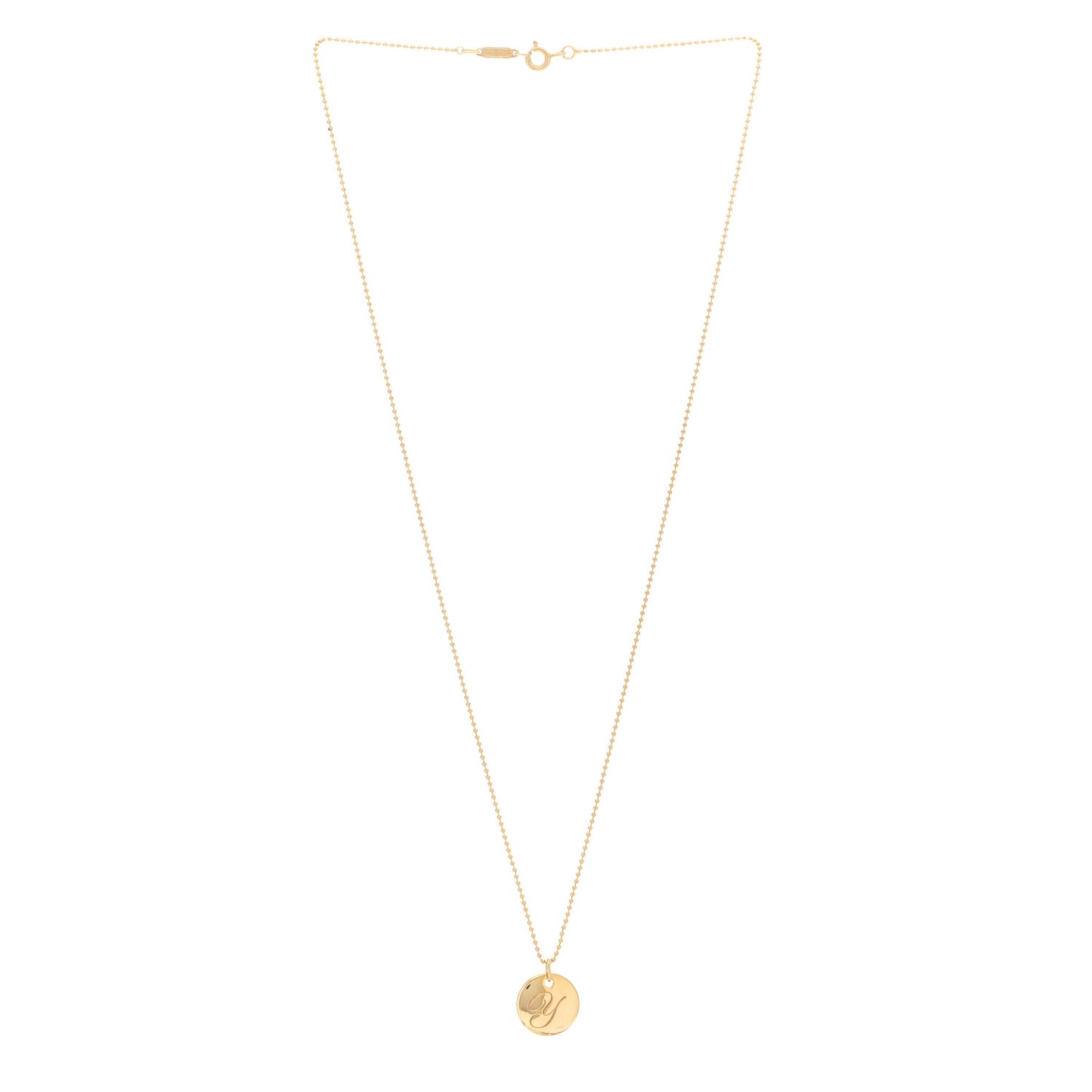 18K Yellow Gold Notes Letter Y Disc Charm Pendant Necklace