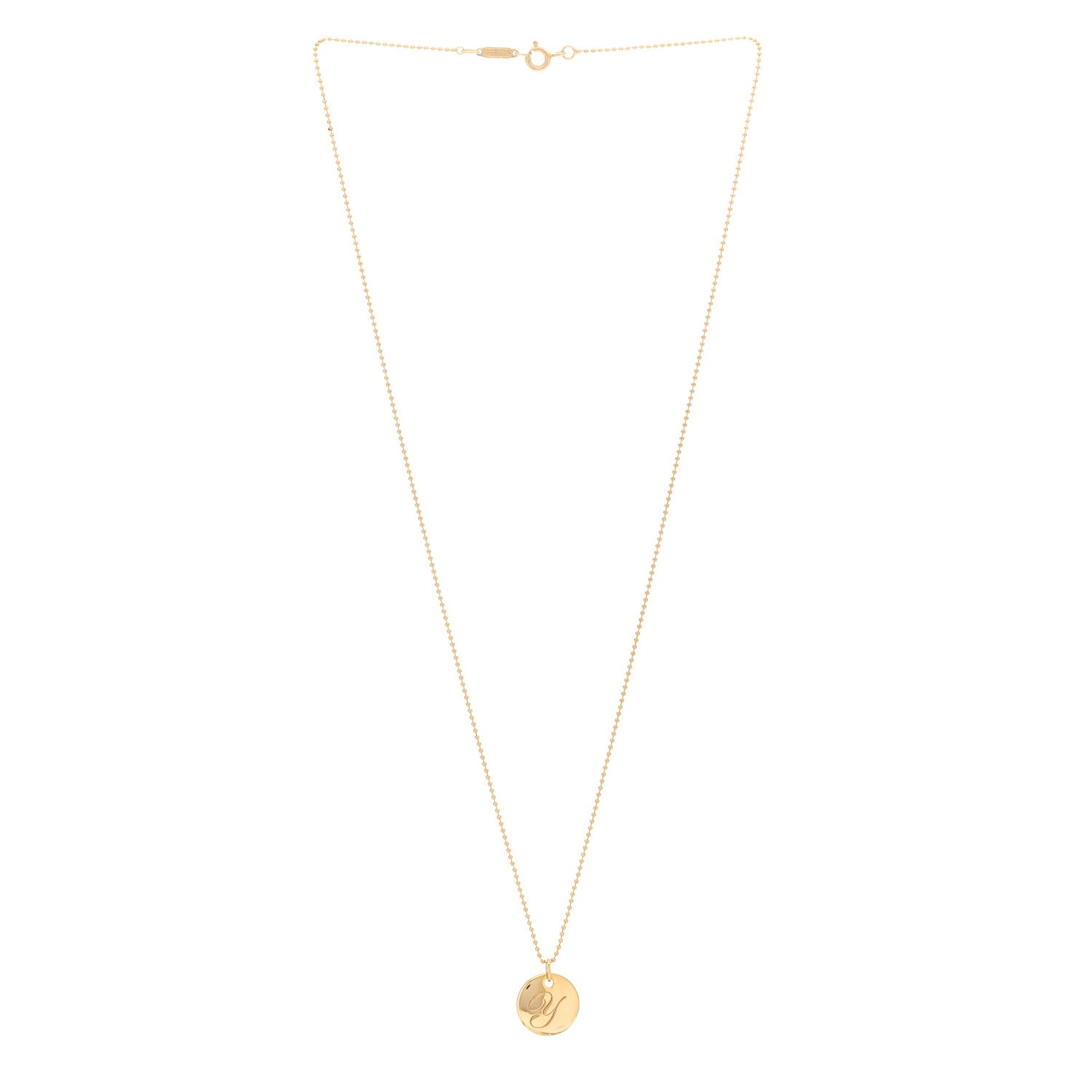 Tiffany 18K Yellow Gold Notes Letter Y Disc Charm Pendant Necklace 3 of 5