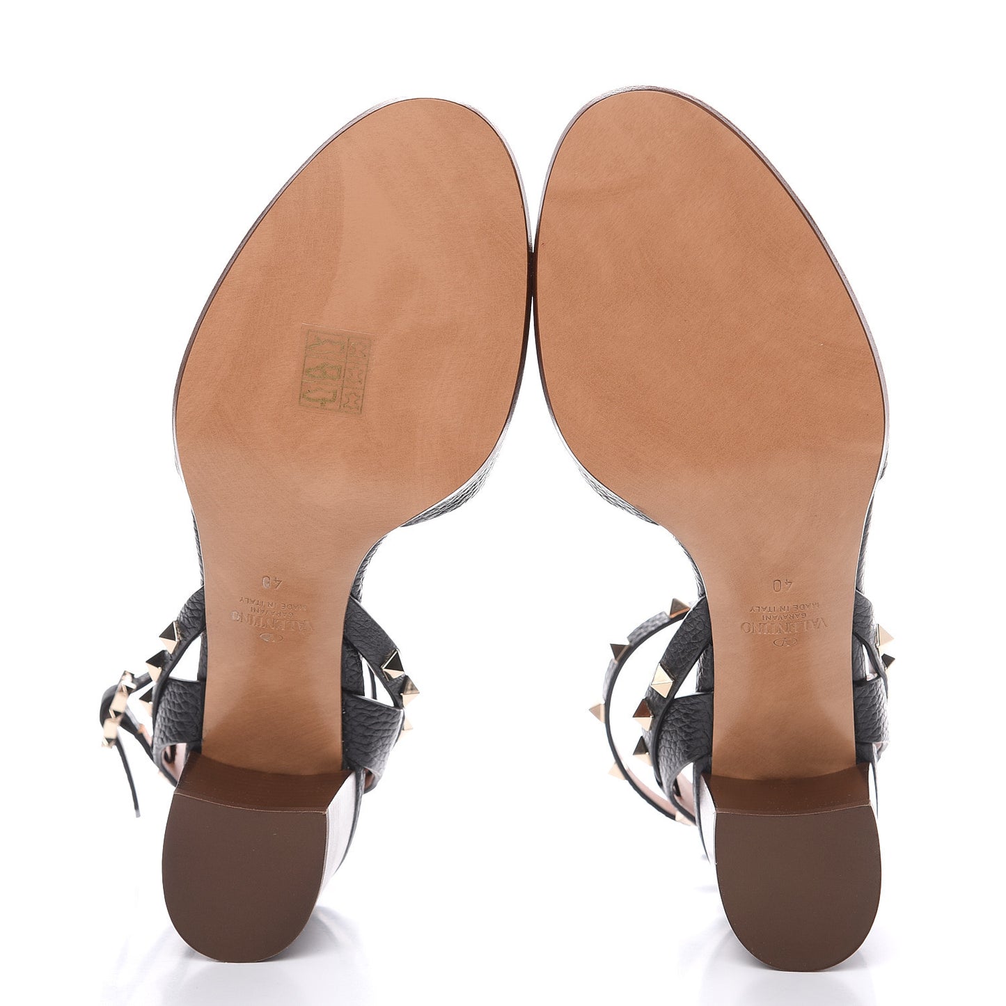 Pebbled Calfskin Rockstud Ankle Strap 60mm Sandals 40 Black Light Cuir