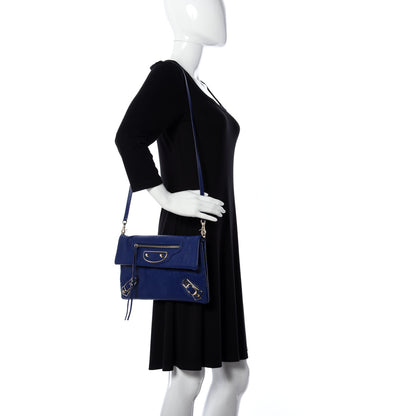 Balenciaga Chevre Gold Metallic Edge Hardware Envelope Clutch Bleu Roi 2 of 11