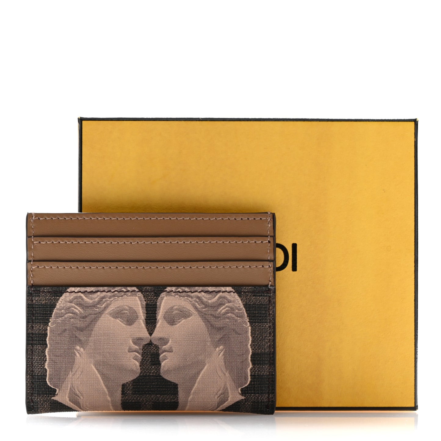 Glazed Fabric Vitello FF 1974 Statue Card Holder Moro Sand
