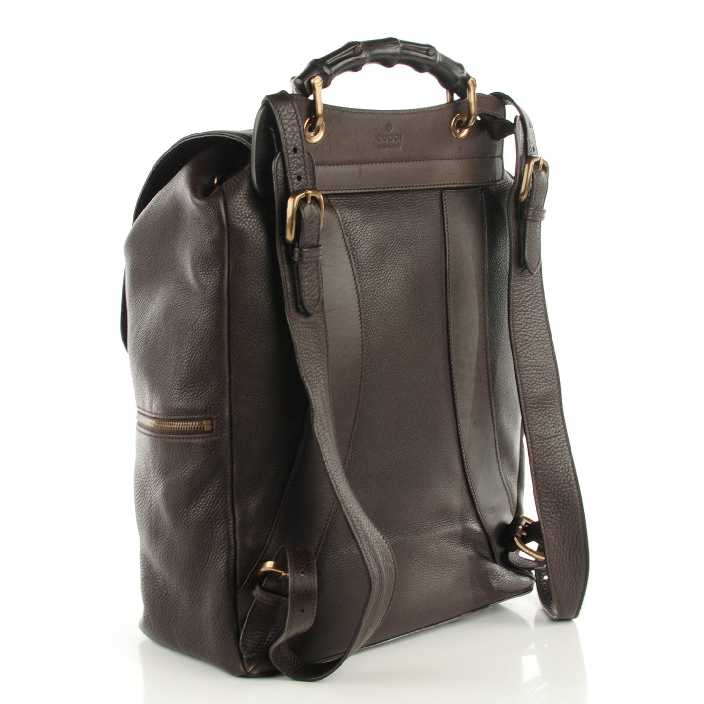 Calfskin Bamboo Medium Backpack Dark Brown
