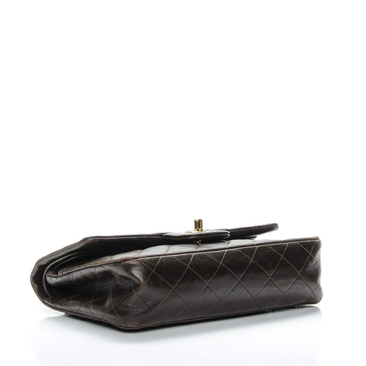 Lambskin Quilted Small Double Flap Dark Brown
