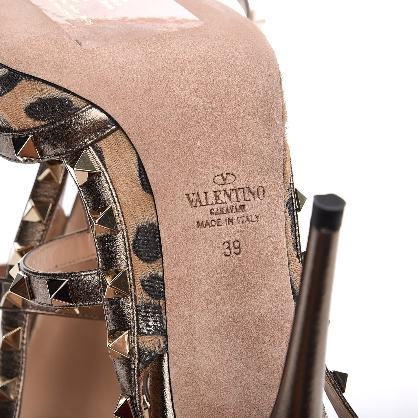 Calf Hair Leopard Print Rockstud Ankle Strap 100mm Pumps 39 Fucile Al Campion