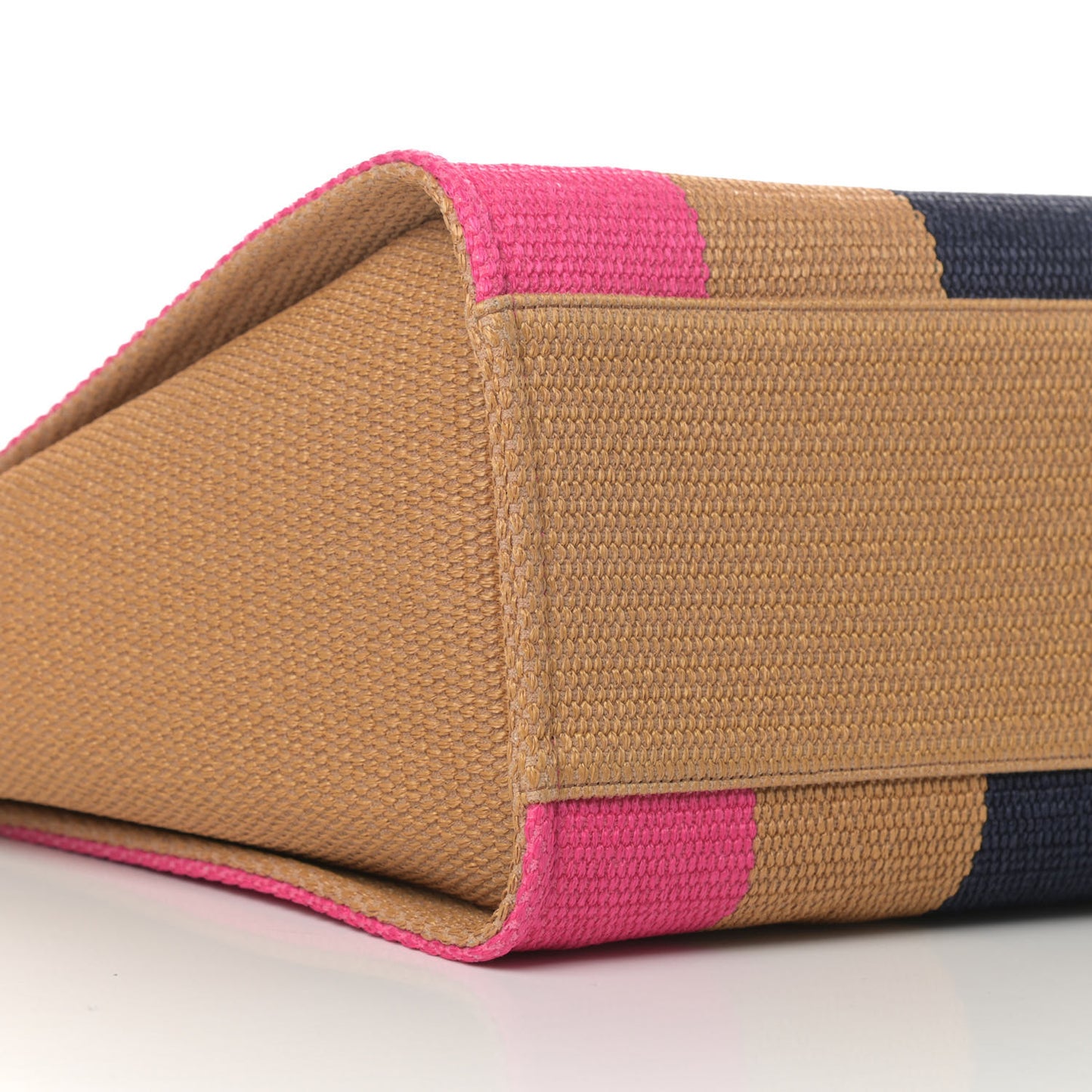 Straw Raffia Calfskin Striped Medium Deauville Tote Dark Beige Fuchsia Navy Blue