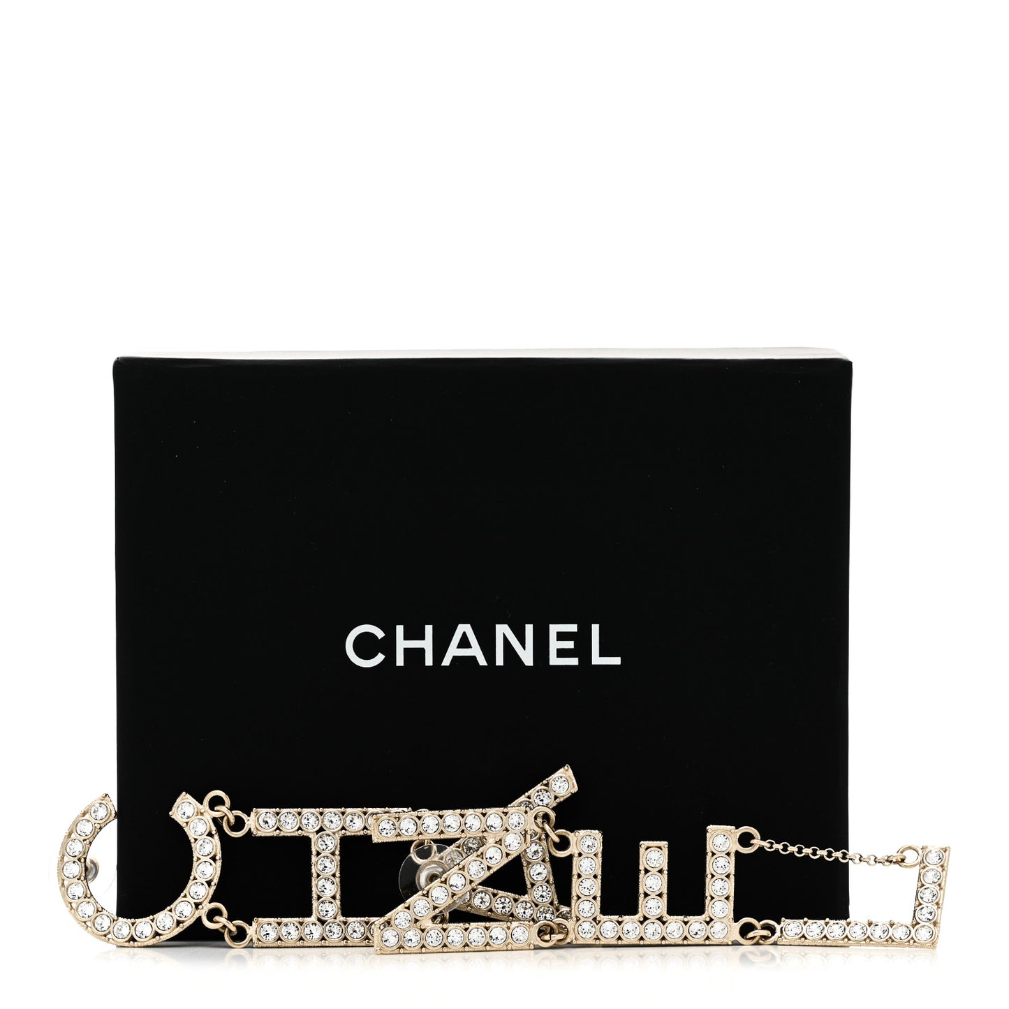 Crystal Cha-Nel Logo Drop Earrings Gold
