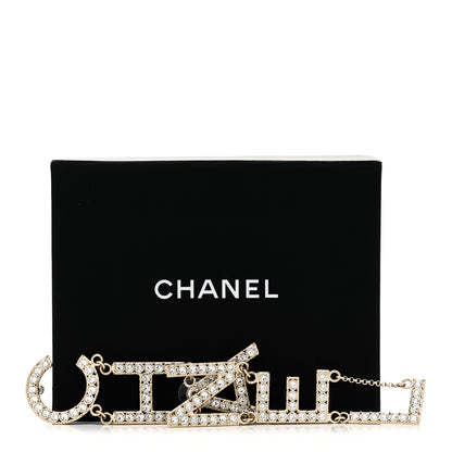 Chanel Crystal Cha-Nel Logo Drop Earrings Gold 5 of 5