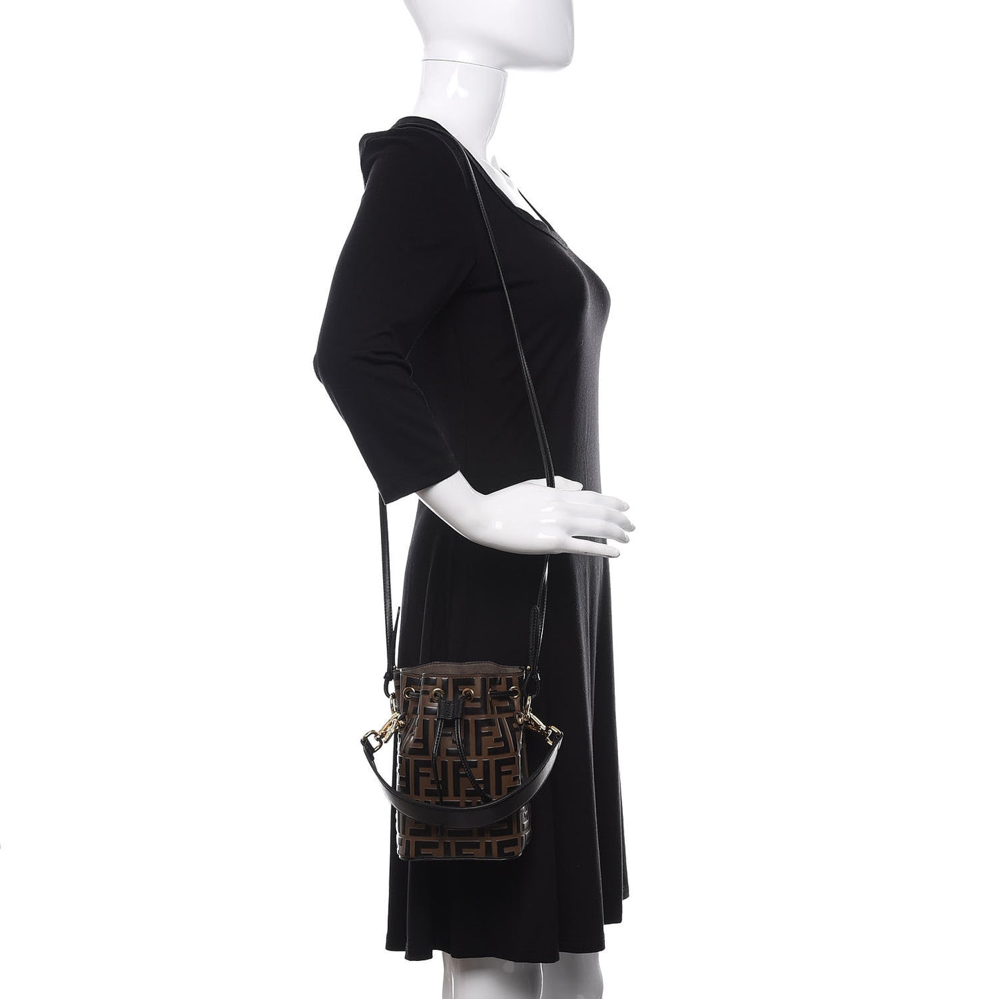 Vitello Liberty F is Fendi Bi-Color FF 1974 Embossed Mini Mon Tresor Bucket Bag Maya Black