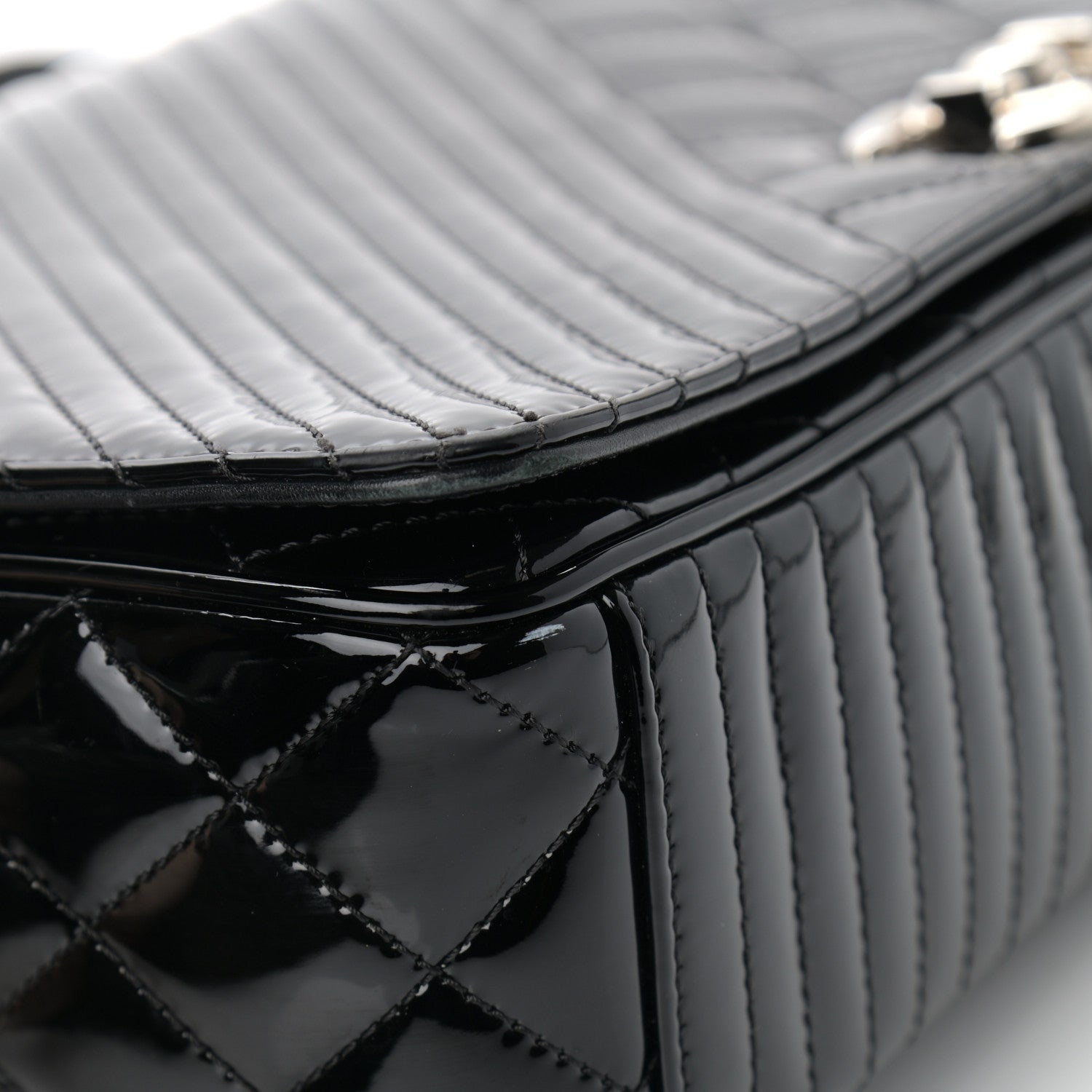 Chanel Patent Diagonal Quilted Flap Black 10 of 14