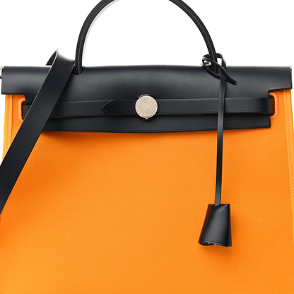 Hermes Vache Hunter Toile Herbag Zip 31 PM Jaune D'Or Bleu Izmir 8 of 15