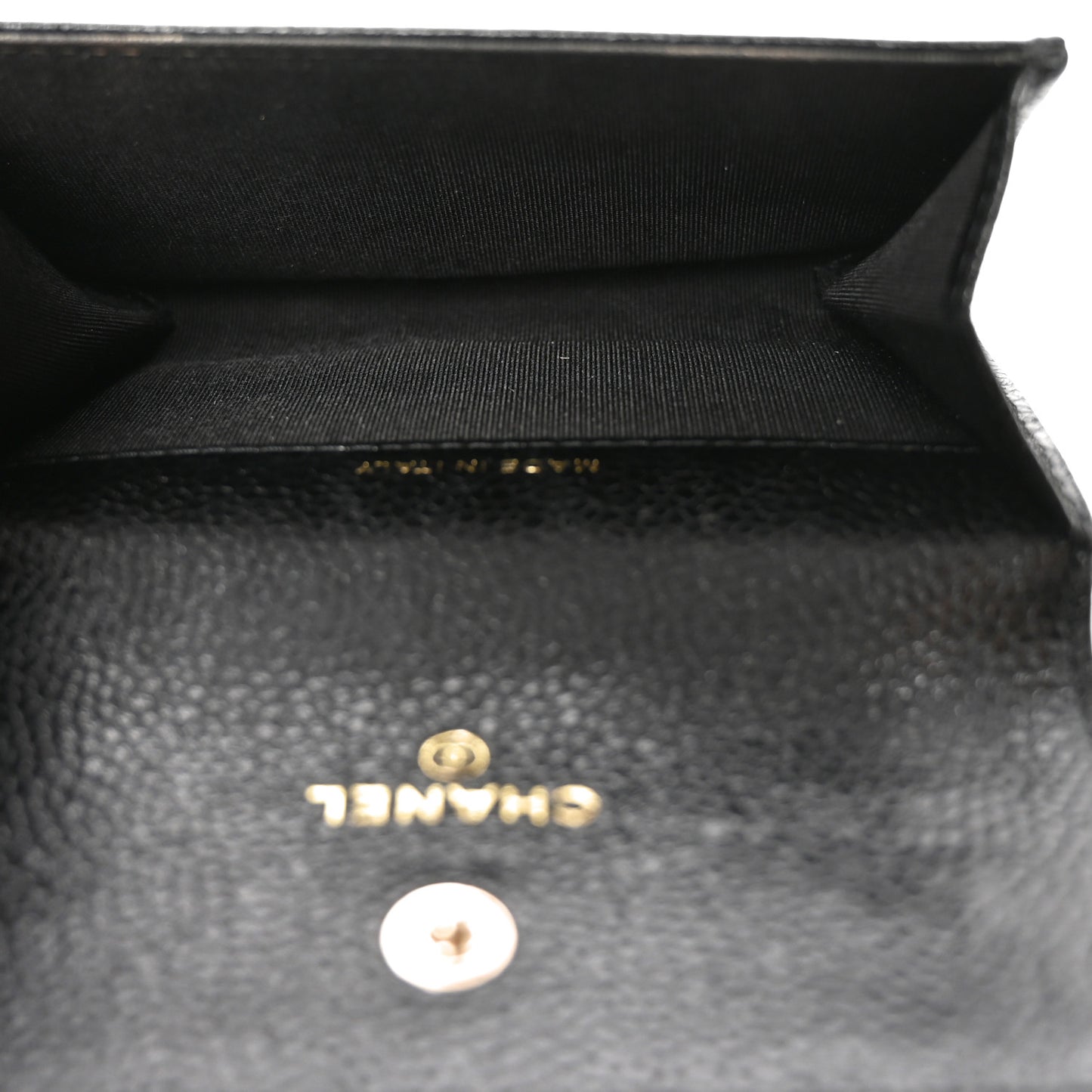 Caviar Camellia Embossed Card Holder Wallet Black