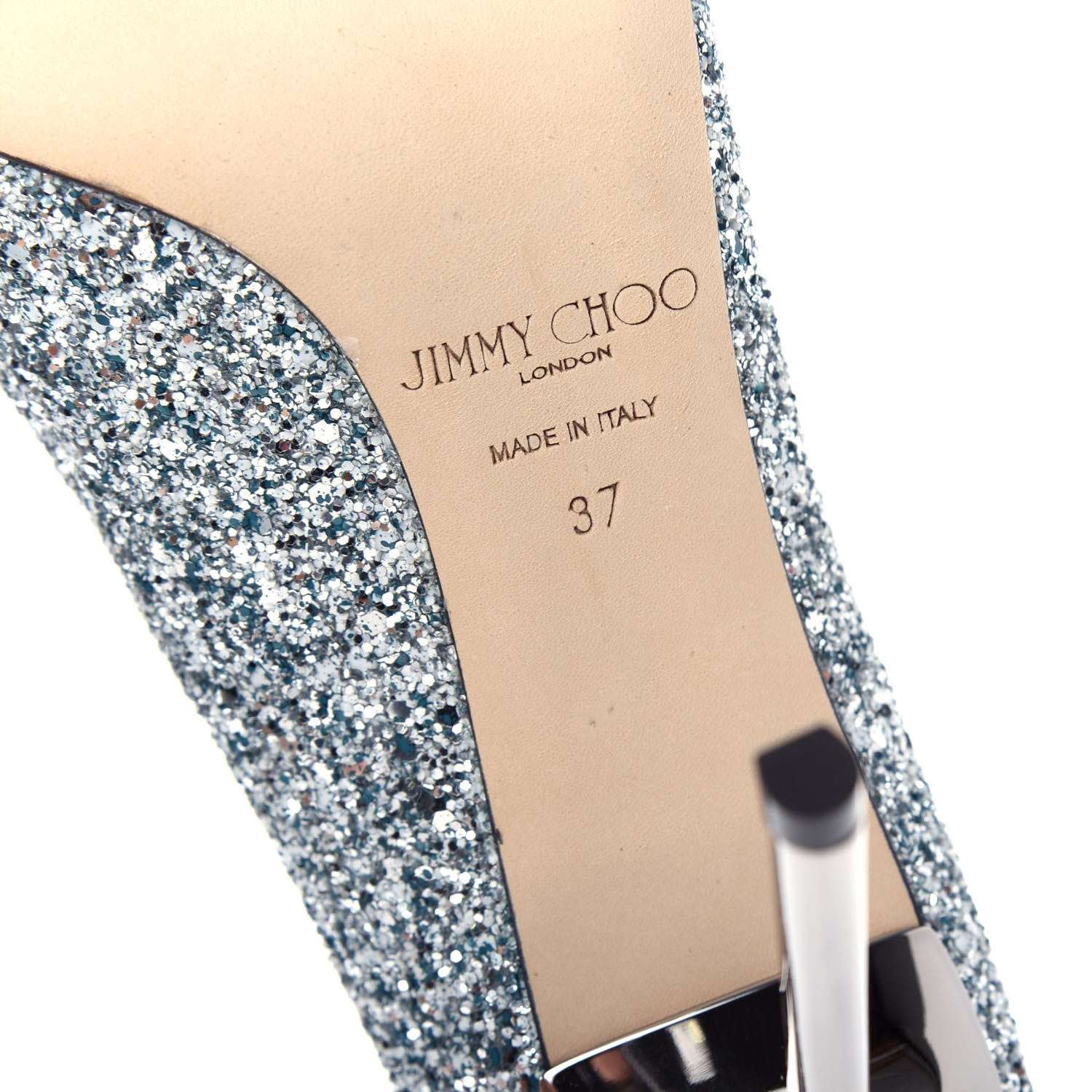 Jimmy Choo Denim Glitter Romy 100 Pumps 37 Silver Blue 9 of 10