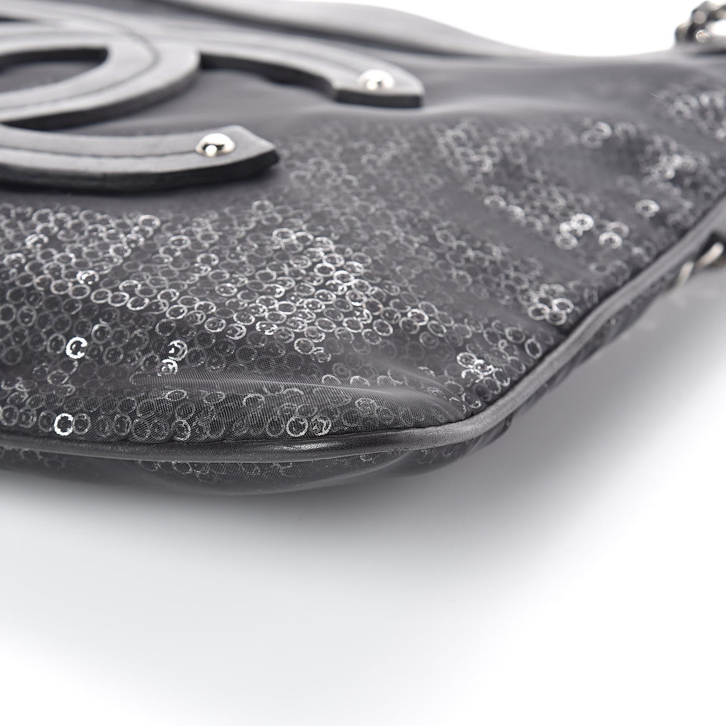 Calfskin Mesh Hidden Sequin CC Tote Black