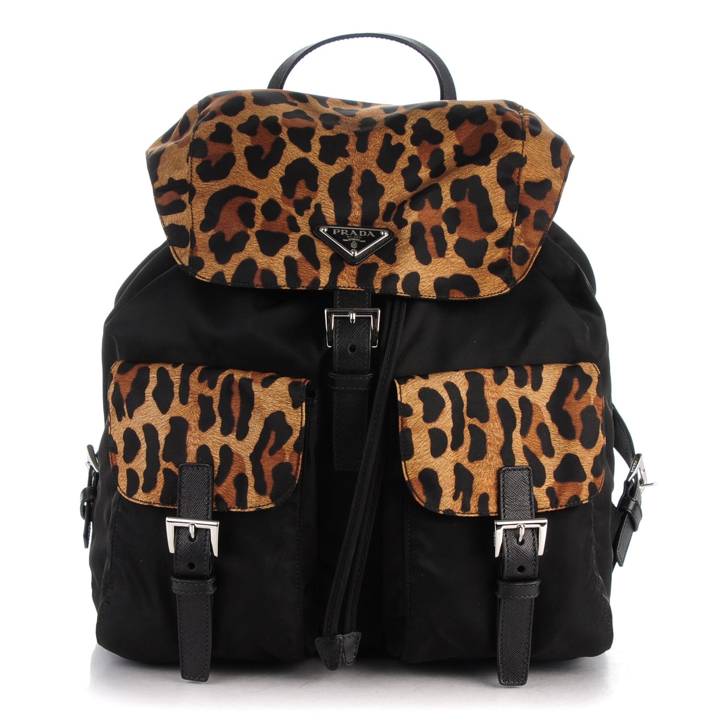 Tessuto Nylon Leopard Print Backpack Black Miele