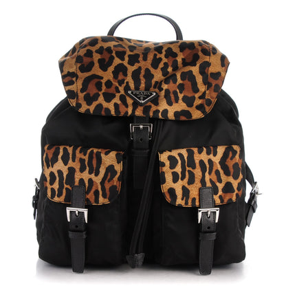 Prada Tessuto Nylon Leopard Print Backpack Black Miele 1 of 8
