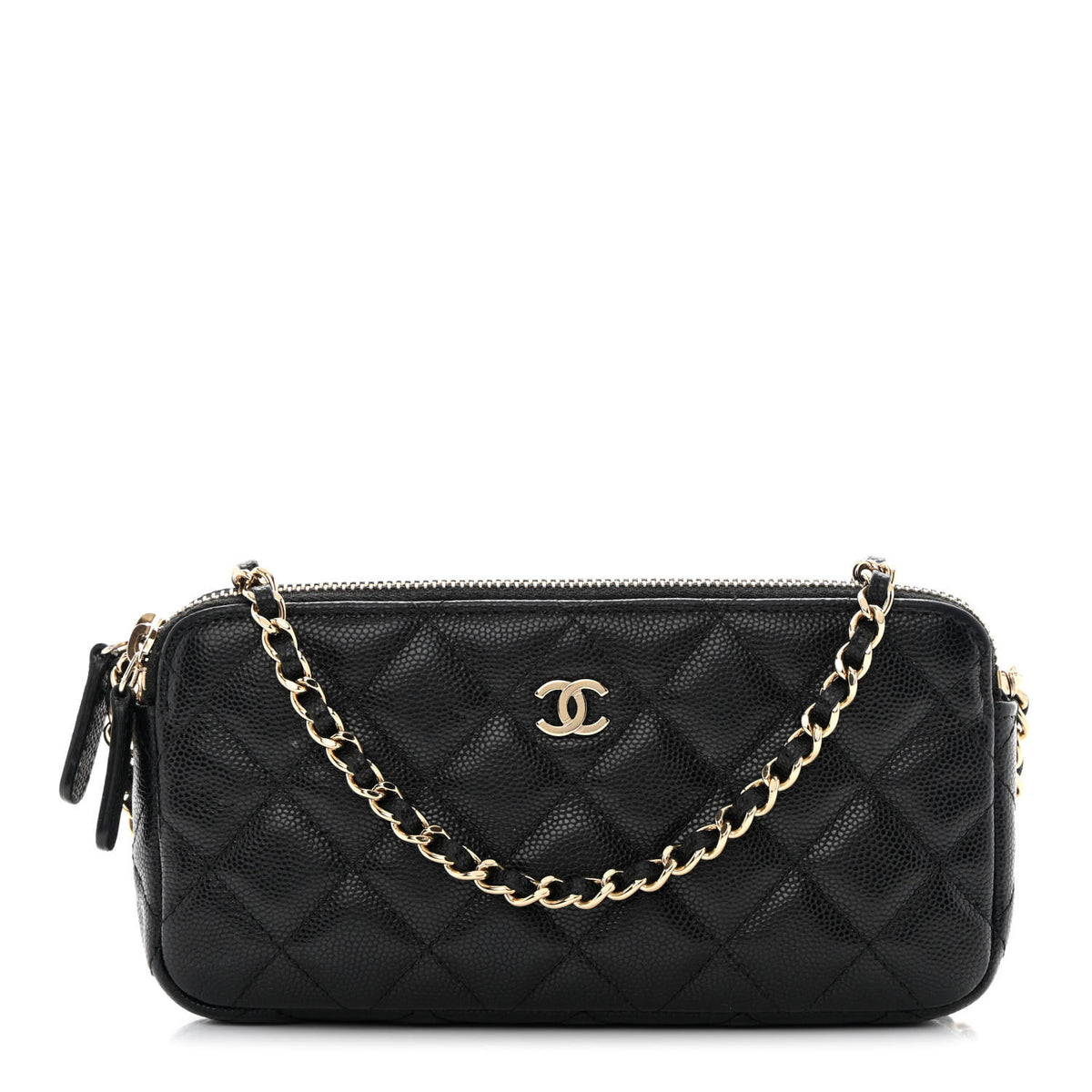 Caviar Quilted Small Clutch With Chain Black