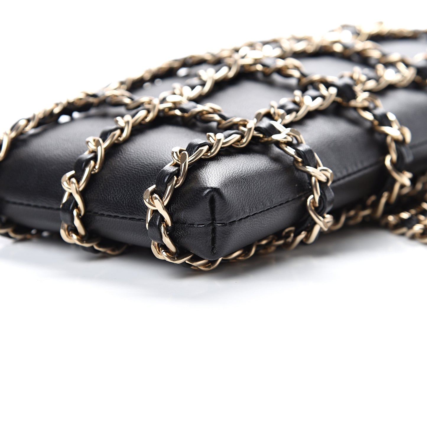 Lambskin Tech Me Out Clutch With Chain Black