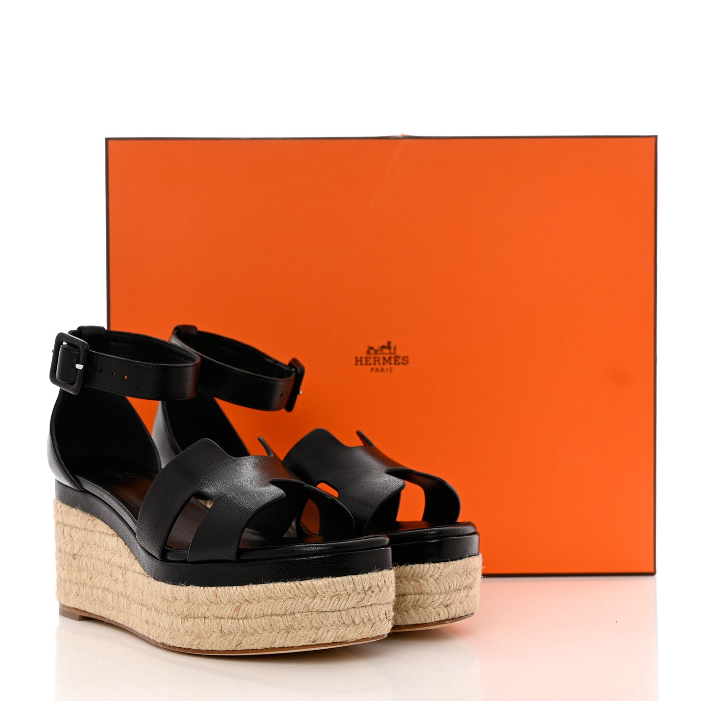 Goatskin Elda Espadrille Wedge Sandals 37 Black